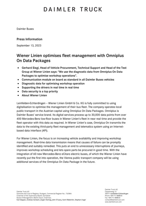 Wiener Linien optimises fleet management with Omniplus On Data Packages