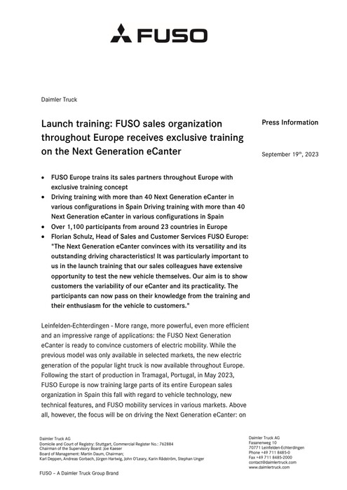 Launch training: FUSO sales organization throughout Europe receives exclusive training on the Next Generation eCanter