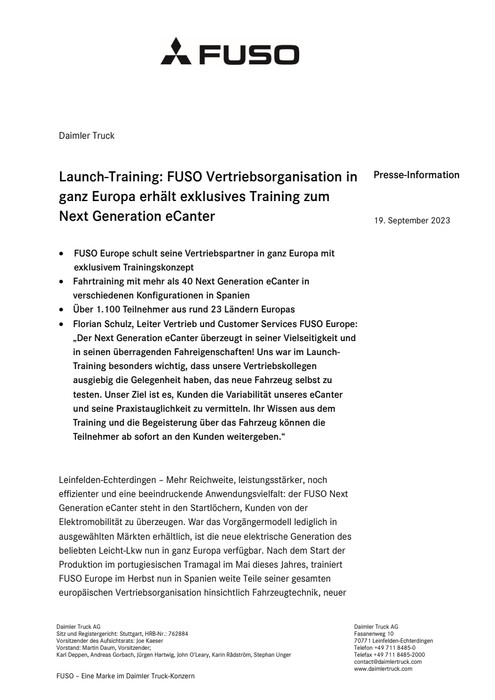 Launch-Training: FUSO Vertriebsorganisation in ganz Europa erhält exklusives Training zum Next Generation eCanter