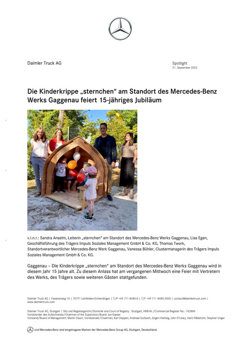 Die Kinderkrippe „sternchen“ am Standort des Mercedes-Benz Werks Gaggenau feiert 15-jähriges Jubiläum