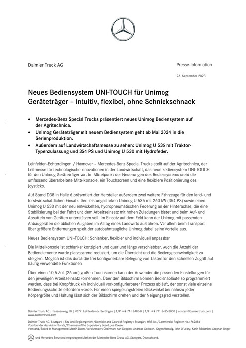 Neues Bediensystem UNI-TOUCH für Unimog Geräteträger – Intuitiv, flexibel, ohne Schnickschnack