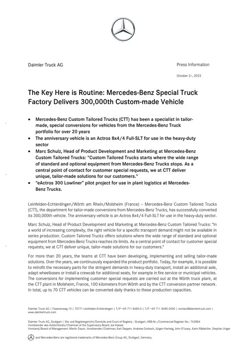 The Key Here is Routine: Mercedes-Benz Special Truck Factory Delivers 300,000th Custom-made Vehicle