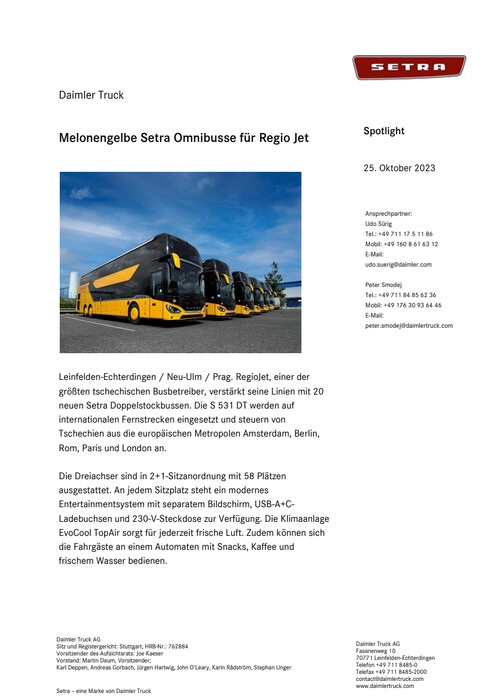 Melonengelbe Setra Omnibusse für Regio Jet