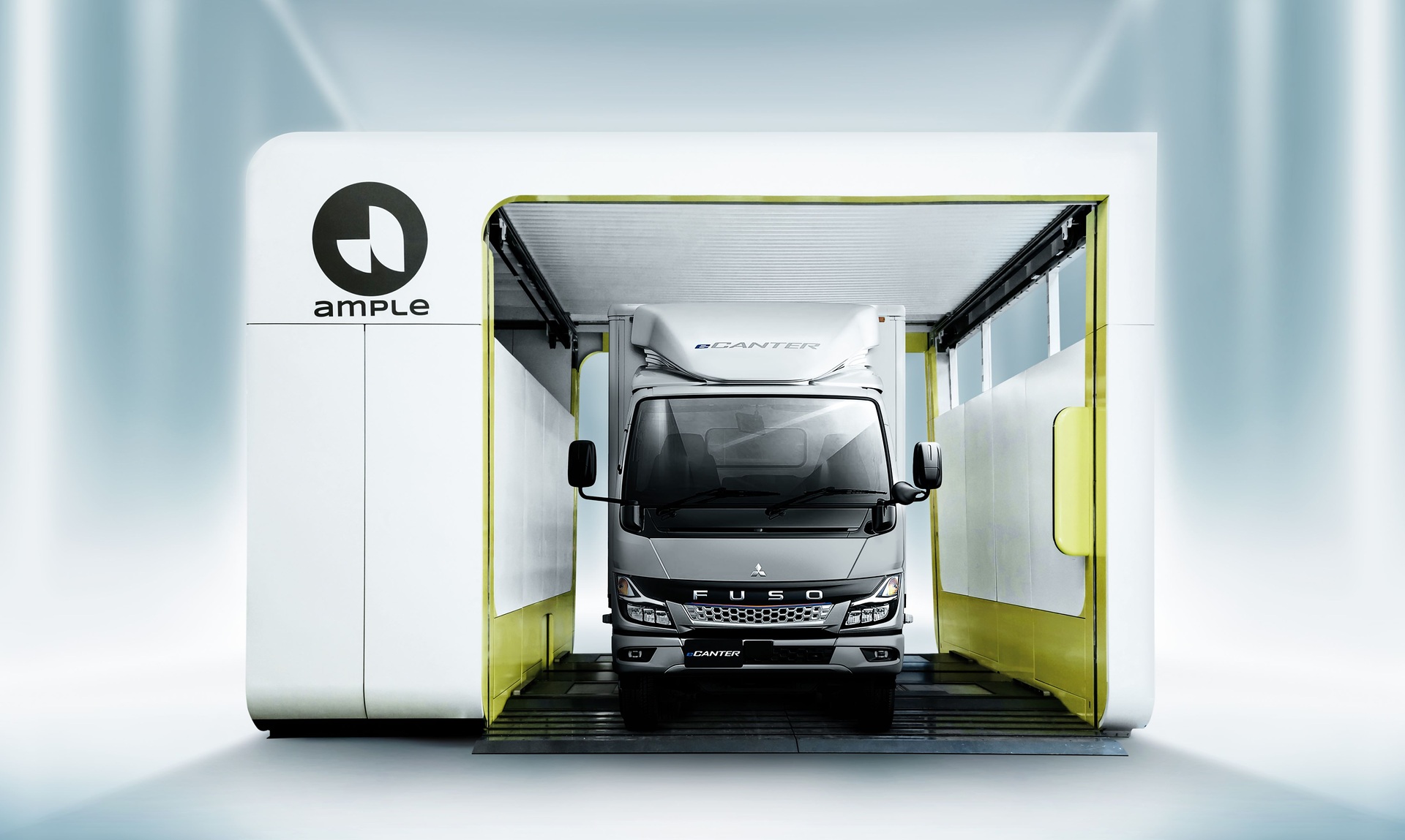 FUSO and Ample Inc. present battery swapping station and eCanter with swappable batteries JAPAN MOBILITY SHOW 2023: Daimler Truck subsidiary FUSO presents fully remodelled heavy-duty truck Super Great