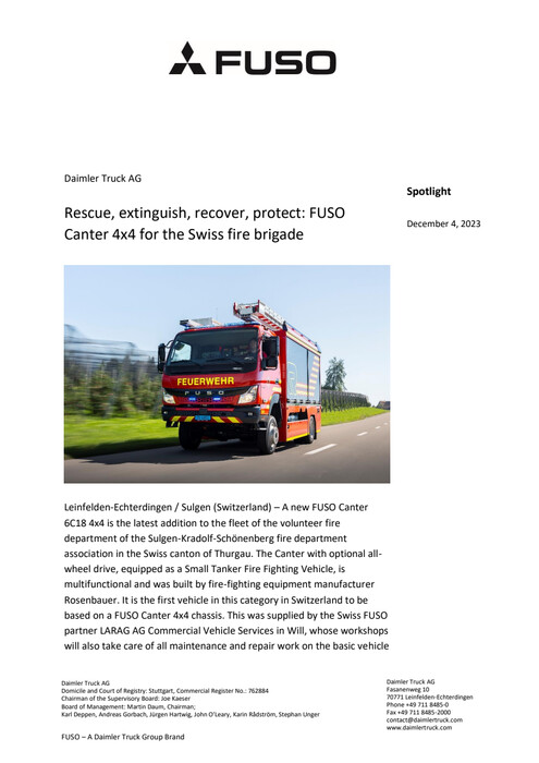 Rescue, extinguish, recover, protect: FUSO Canter 4x4 for the Swiss fire brigade