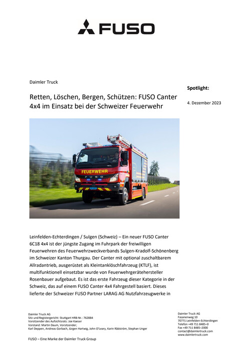 Retten, Löschen, Bergen, Schützen: FUSO Canter 4x4 im Einsatz bei der Schweizer Feuerwehr
