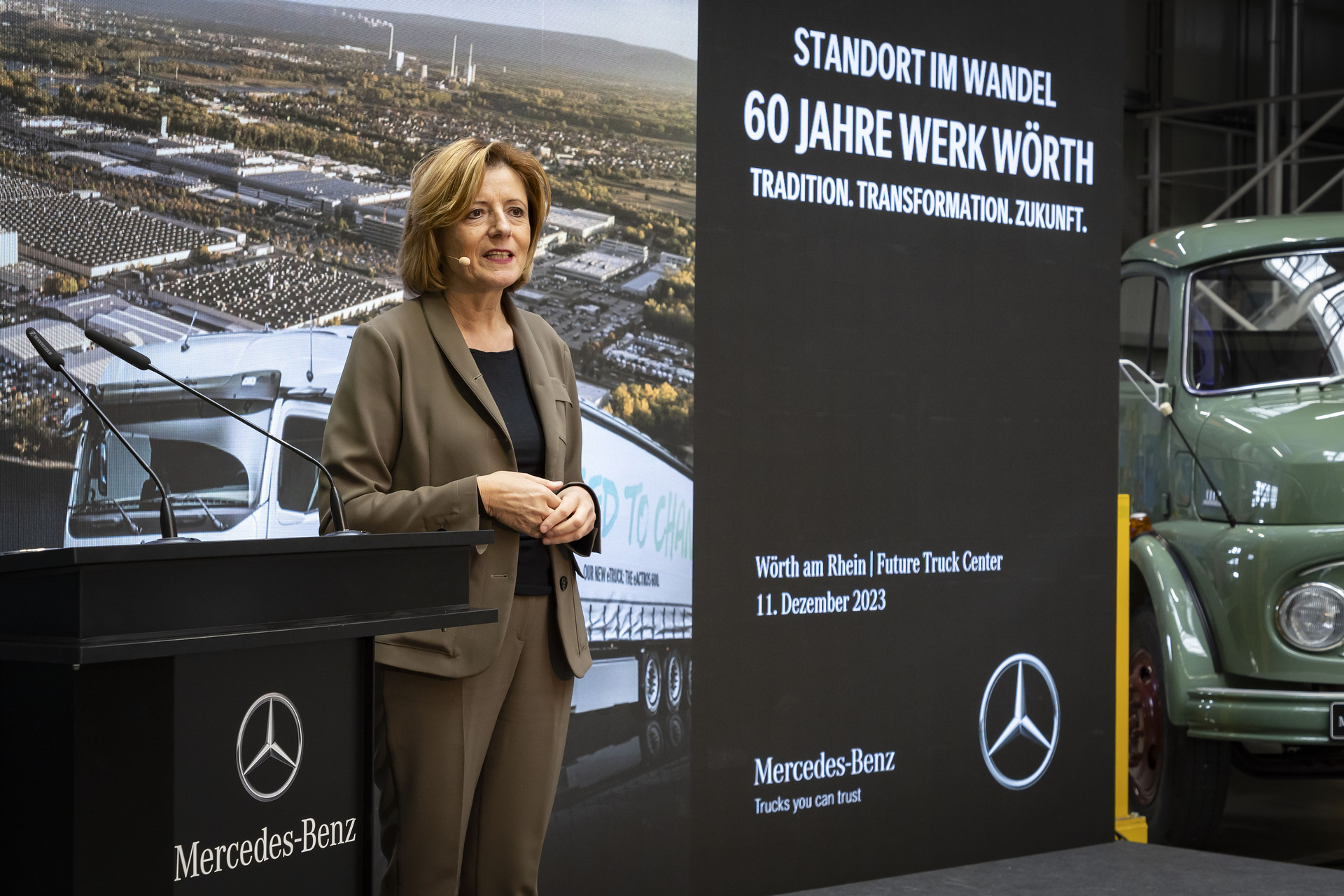 Malu Dreyer, Ministerpräsidentin des Landes Rheinland-Pfalz Höhepunkt des Jubiläumsjahres im Mercedes-Benz Werk Wörth: 60 Jahre Tradition – Transformation – Zukunft