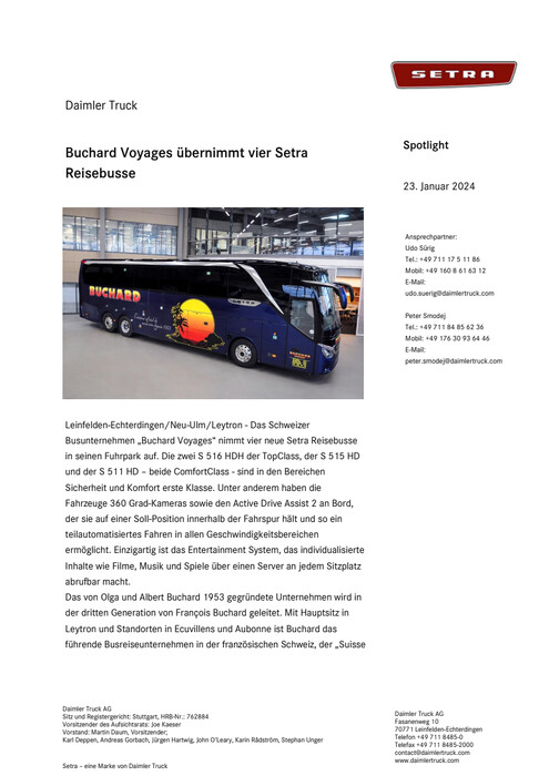 Buchard Voyages übernimmt vier Setra Reisebusse