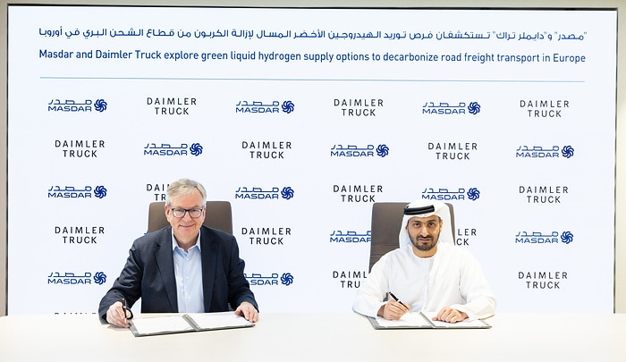 Daimler Truck and Masdar explore liquid green hydrogen supply options to decarbonize road freight transport in Europe