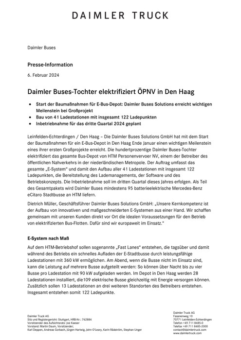 Daimler Buses-Tochter elektrifiziert ÖPNV in Den Haag
