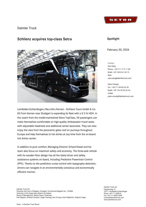 Schlienz acquires top-class Setra