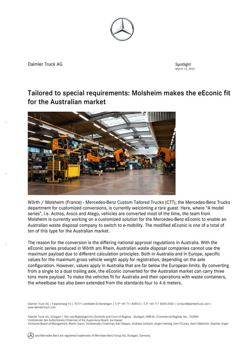 Tailored to special requirements: Molsheim makes the eEconic fit for the Australian market