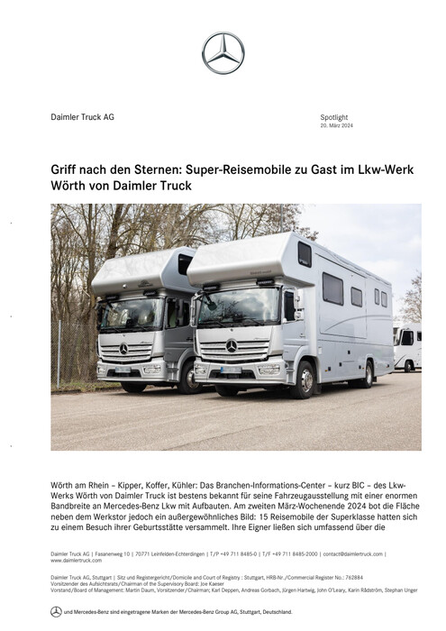 Griff nach den Sternen: Super-Reisemobile zu Gast im Lkw-Werk Wörth von Daimler Truck