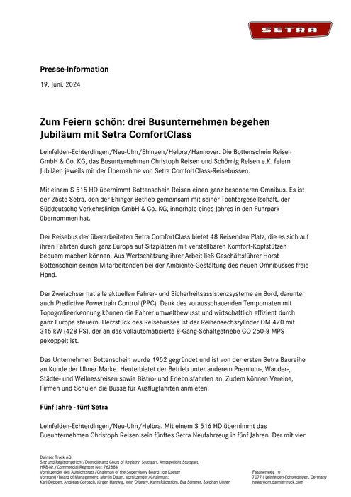 Zum Feiern schön: drei Busunternehmen begehen Jubiläum mit Setra ComfortClass