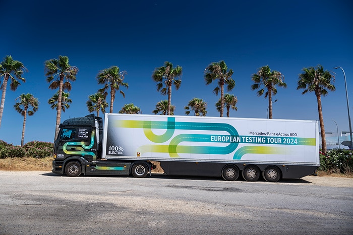 All-electric through Europe: eActros 600 test trucks reach southernmost checkpoint of Tarifa