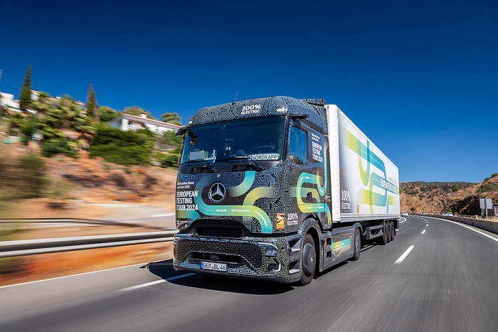 All-electric through Europe: eActros 600 test trucks reach southernmost checkpoint of Tarifa