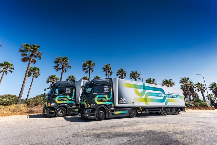 Vollelektrisch durch Europa: eActros 600 Test-Trucks erreichen südlichstes Etappenziel Tarifa