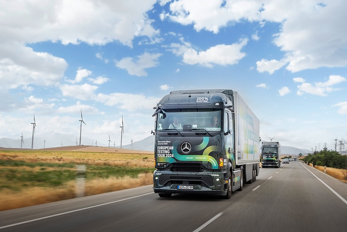 All-electric through Europe: eActros 600 test trucks reach southernmost checkpoint of Tarifa