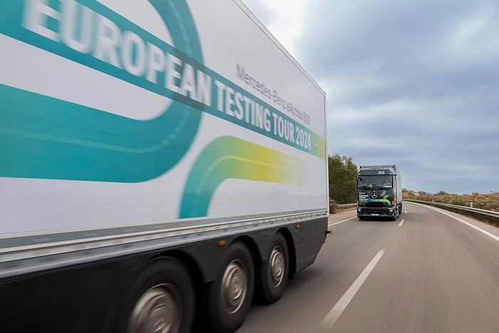 All-electric through Europe: eActros 600 test trucks reach southernmost checkpoint of Tarifa