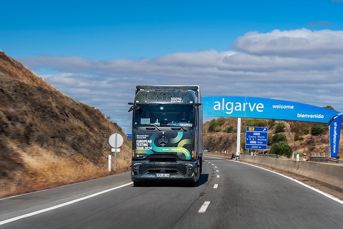 All-electric through Europe: eActros 600 test trucks reach southernmost checkpoint of Tarifa