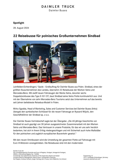 22 Reisebusse für polnisches Großunternehmen Sindbad