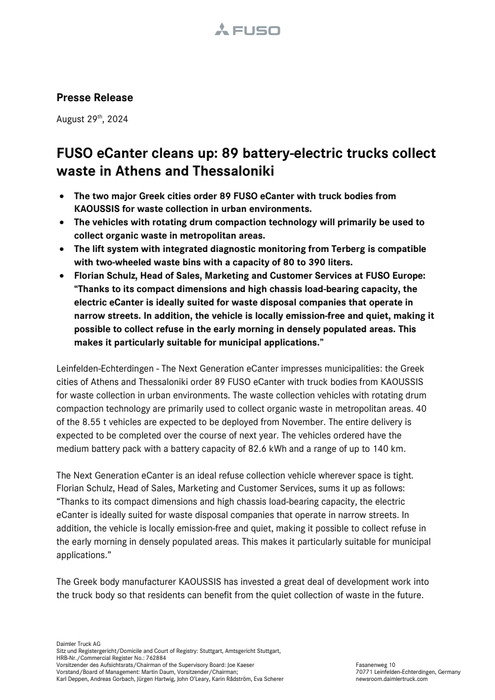 FUSO eCanter cleans up: 89 battery-electric trucks collect waste in Athens and Thessaloniki