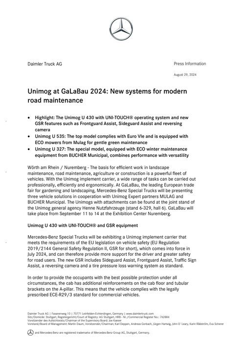 Unimog at GaLaBau 2024: New systems for modern road maintenance