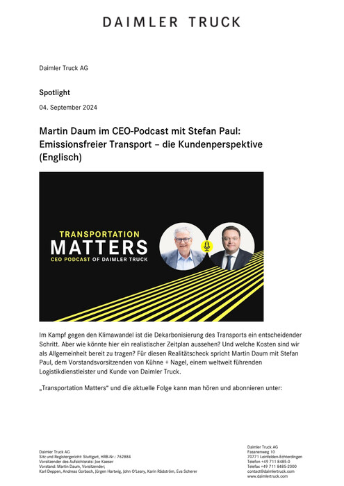 Martin Daum im CEO-Podcast mit Stefan Paul: Emissionsfreier Transport – die Kundenperspektive (Englisch)