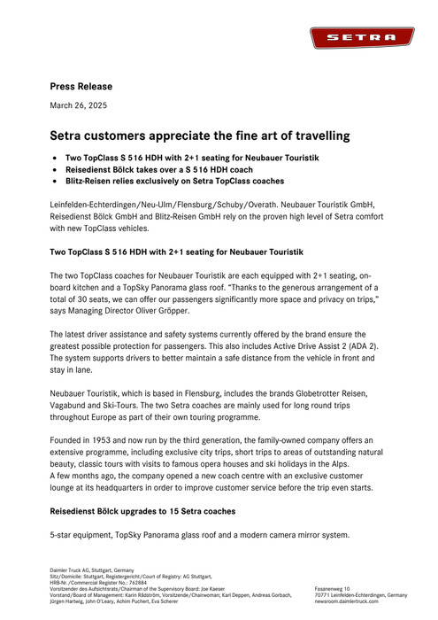 Setra customers appreciate the fine art of travelling