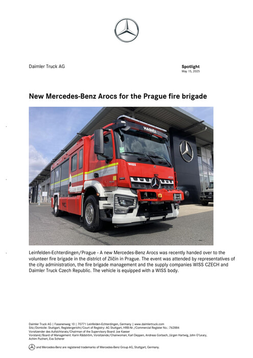 New Mercedes-Benz Arocs for the Prague fire brigade