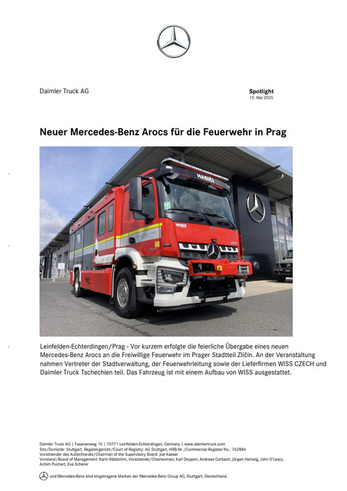 Neuer Mercedes-Benz Arocs für die Feuerwehr in Prag