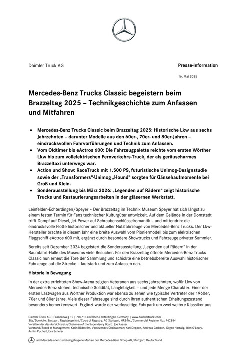 Mercedes-Benz Trucks Classic begeistern beim Brazzeltag 2025 – Technikgeschichte zum Anfassen und Mitfahren