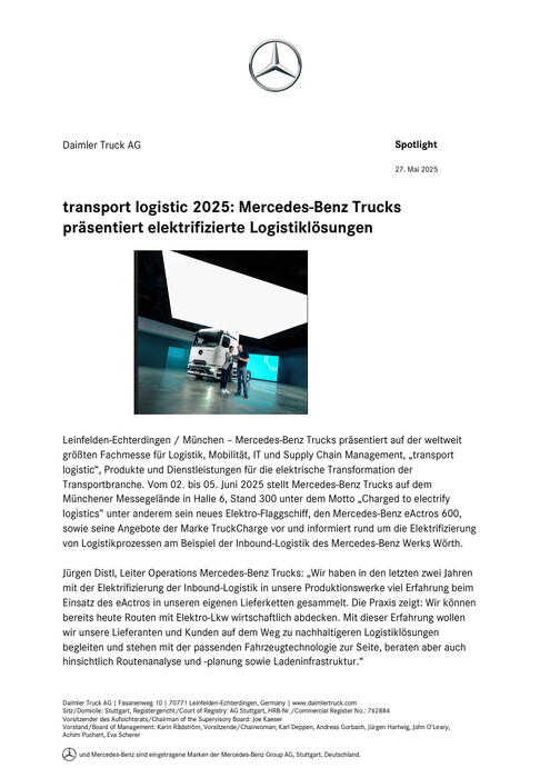 transport logistic 2025: Mercedes-Benz Trucks präsentiert elektrifizierte Logistiklösungen