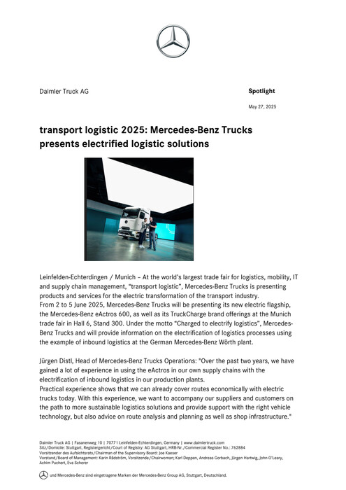 transport logistic 2025: Mercedes-Benz Trucks presents electrified logistic solutions