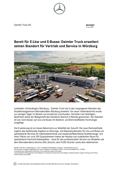 Bereit für E-Lkw und E-Busse: Daimler Truck erweitert seinen Standort für Vertrieb und Service in Würzburg