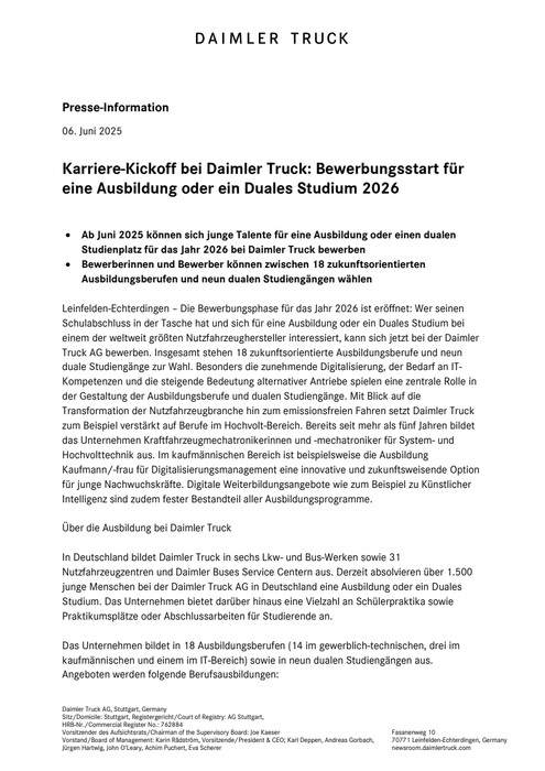 Karriere-Kickoff bei Daimler Truck: Bewerbungsstart für eine Ausbildung oder ein Duales Studium 2026