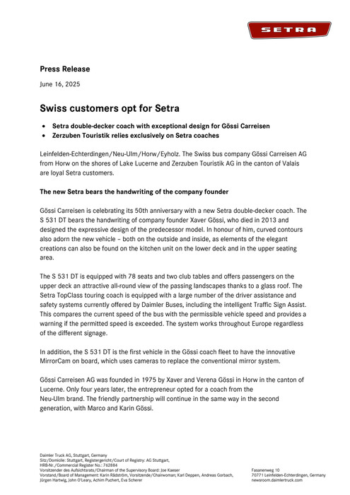 Swiss customers opt for Setra