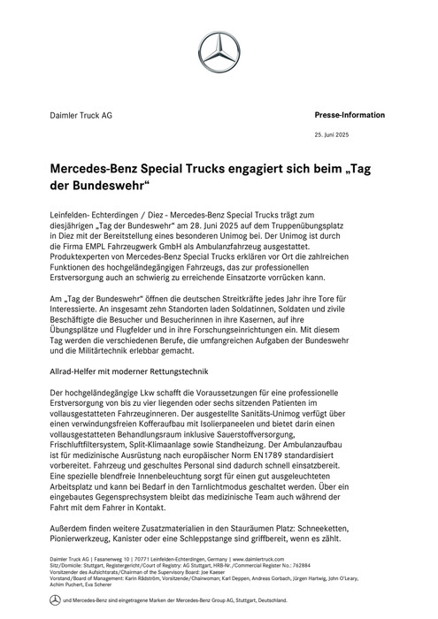 Mercedes-Benz Special Trucks engagiert sich beim „Tag der Bundeswehr“