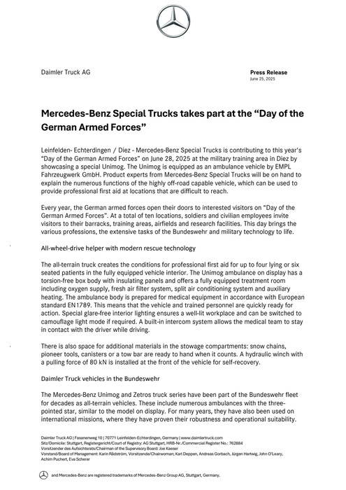 Mercedes-Benz Special Trucks takes part at the “Day of the German Armed Forces”
