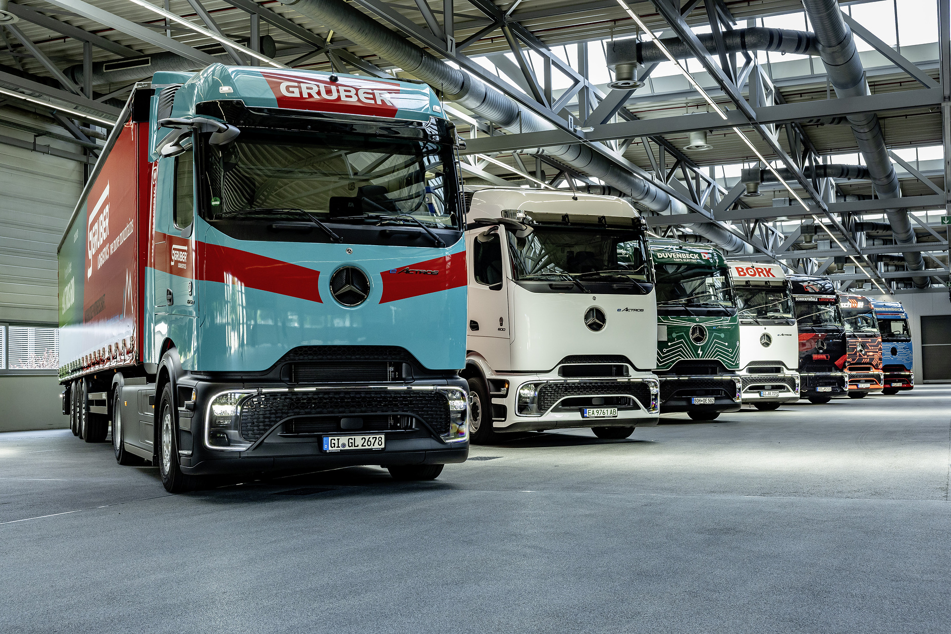 Elektrifizierte Werkslogistik in Wörth: 14 eActros 600 starten mit Sternfahrt auf Fernverkehrsrouten Elektrifizierte Werkslogistik in Wörth: 14 eActros 600 starten mit Sternfahrt auf Fernverkehrsrouten