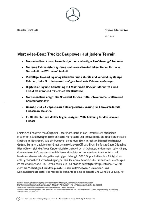 Mercedes-Benz Trucks: Baupower auf jedem Terrain