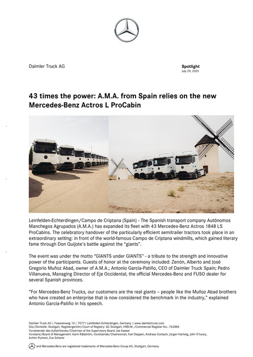 43 times the power: A.M.A. from Spain relies on the new Mercedes-Benz Actros L ProCabin