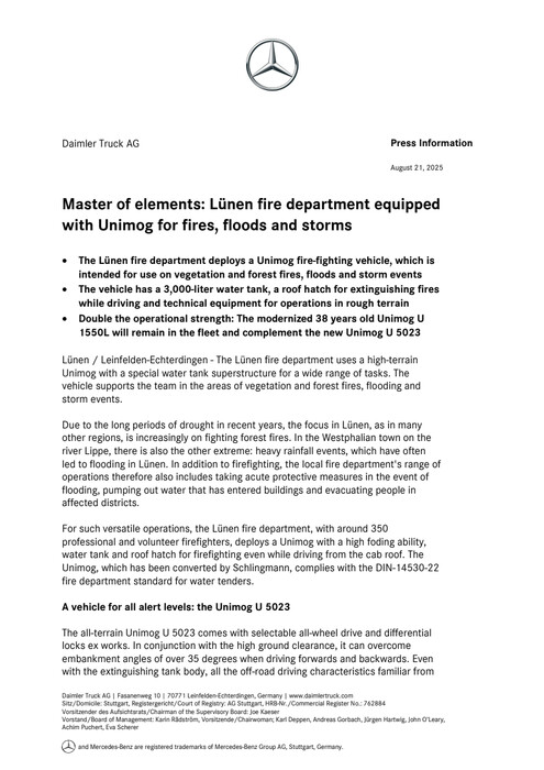 Master of elements: Lünen fire department equipped with Unimog for fires, floods and storms