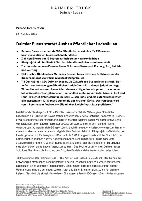 Daimler Buses startet Ausbau öffentlicher Ladesäulen
