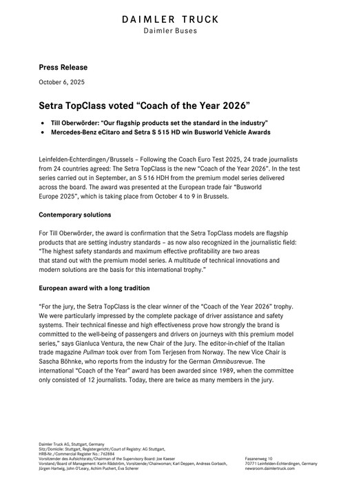 Setra TopClass voted “Coach of the Year 2026”