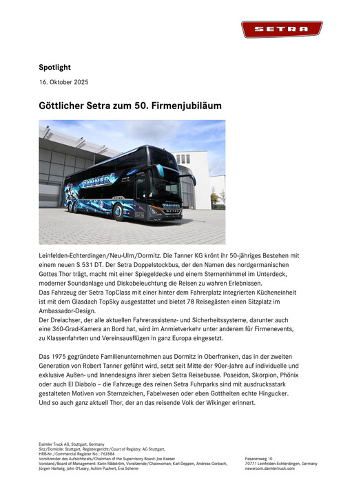 Göttlicher Setra zum 50. Firmenjubiläum