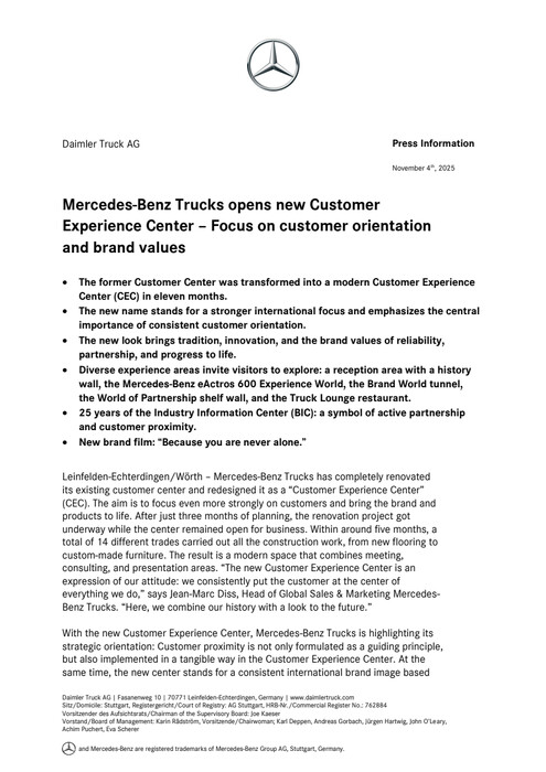 Mercedes-Benz Trucks opens new Customer Experience Center – Focus on customer orientation and brand values