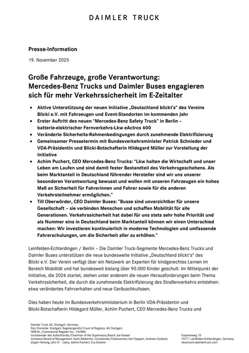 Große Fahrzeuge, große Verantwortung:   Mercedes-Benz Trucks und Daimler Buses engagieren sich für mehr Verkehrssicherheit im E-Zeitalter