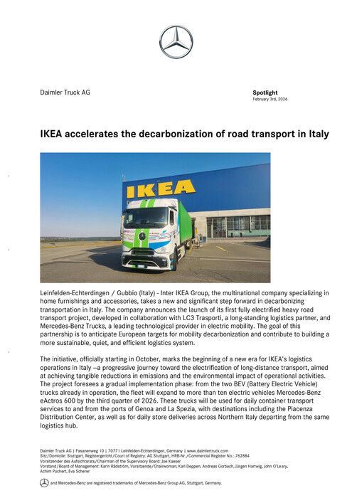 IKEA accelerates the decarbonization of road transport in Italy