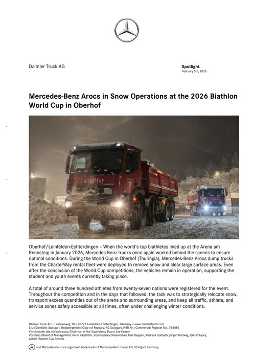 Mercedes Benz Arocs in Snow Operations at the 2026 Biathlon World Cup in Oberhof